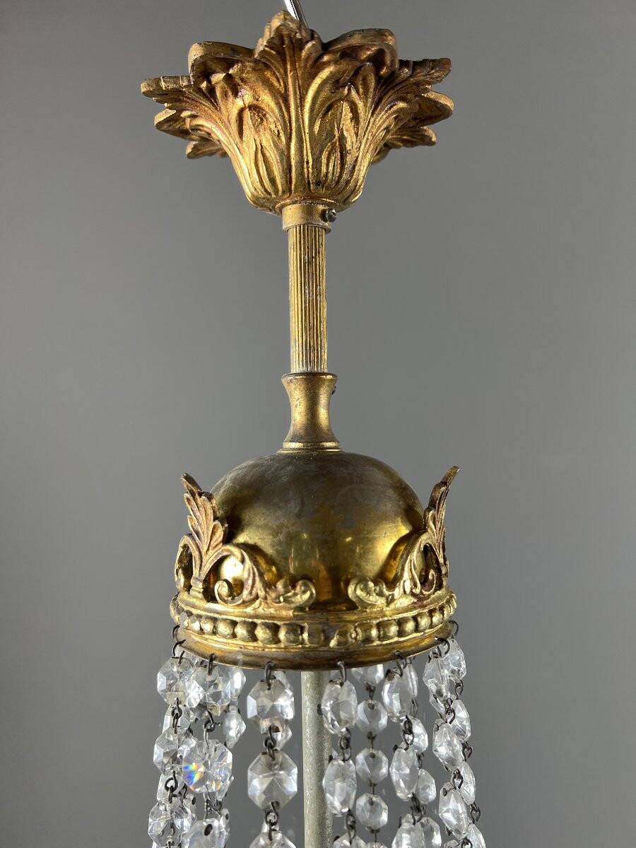 Pair of bronze and crystal chandelier pendants, late 19th century.