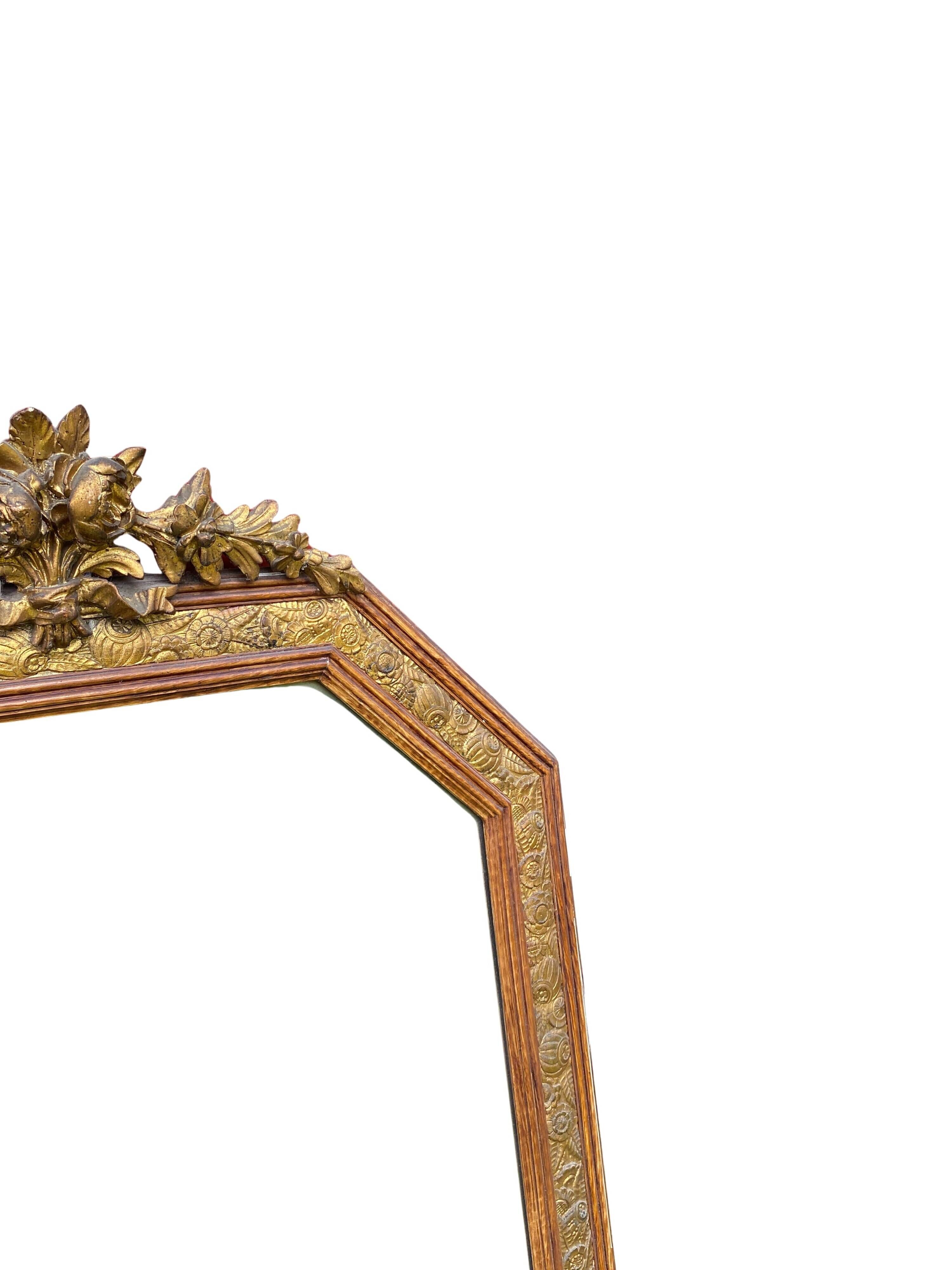 Large gilded wood mirror, Louis XVI - Art Nouveau transition style, mirror