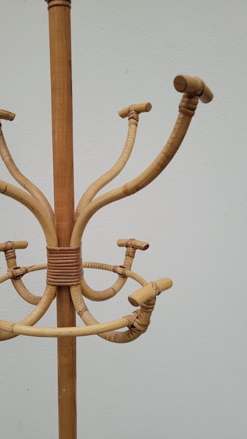 Vintage rattan coat rack - 1950s