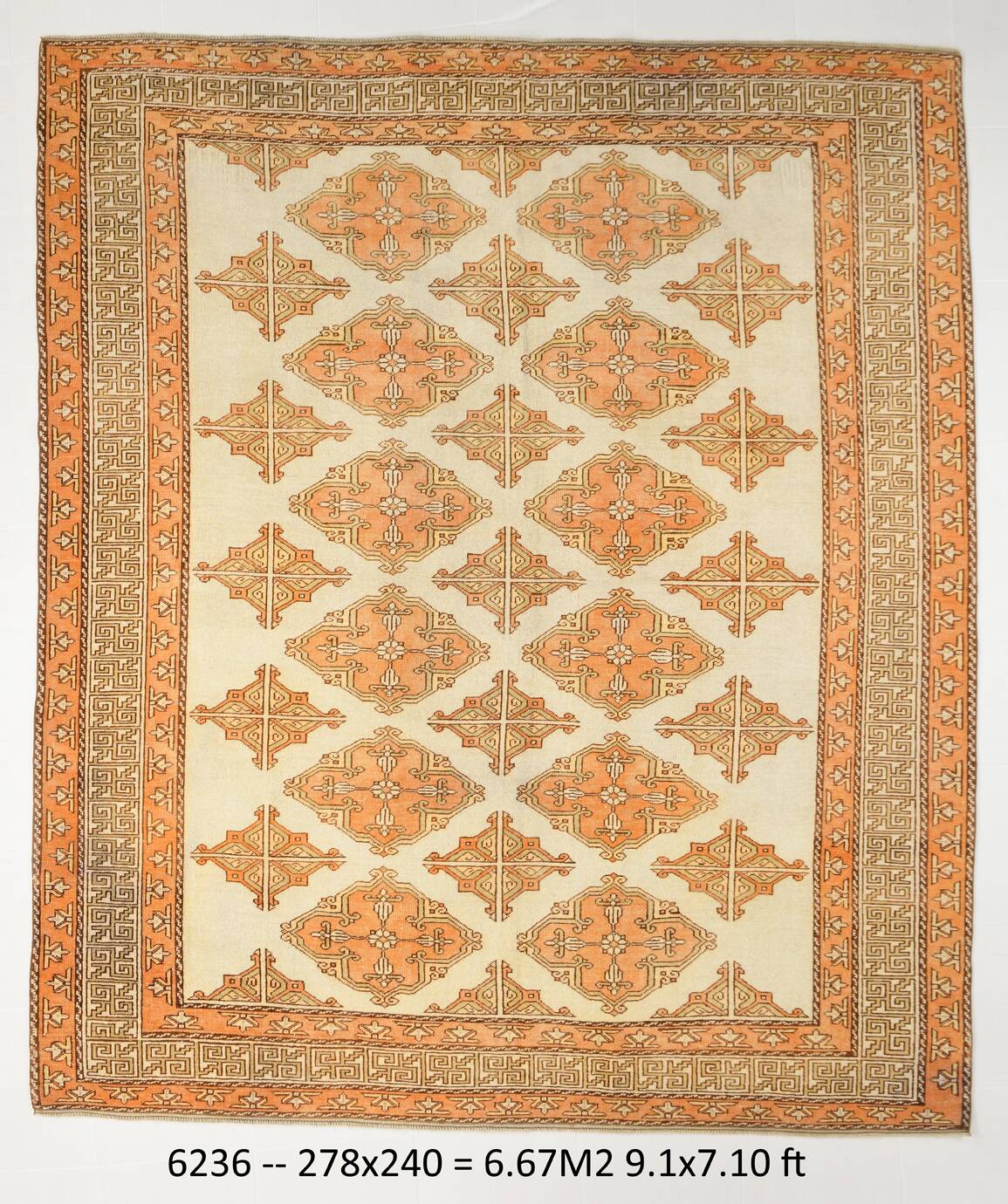 Vintage Peach & Salmon Classic Persian Rug, 240x278Cm
