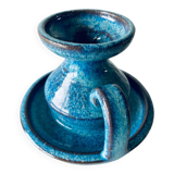 Candle holder in enamelled and signed stoneware