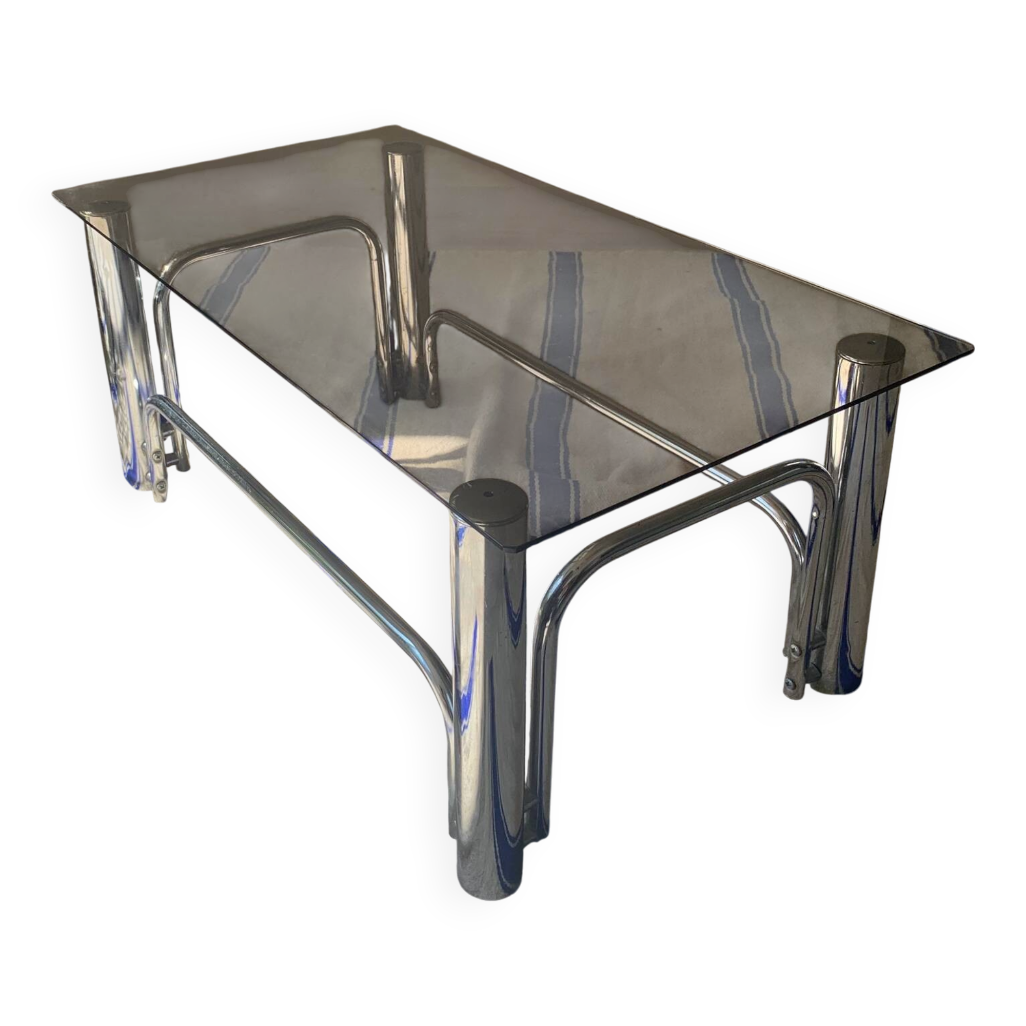70s glass and chrome metal coffee table