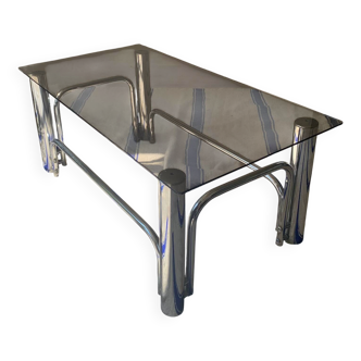 Table basse en verre et métal chromé années 70