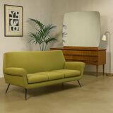 Vintage fabric and brass 3-seater sofa, Italian design, 1950s-60s, original