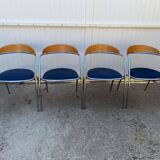 Set of 4 chairs with armrest Effezeta chrome blue fabric and wood an2000