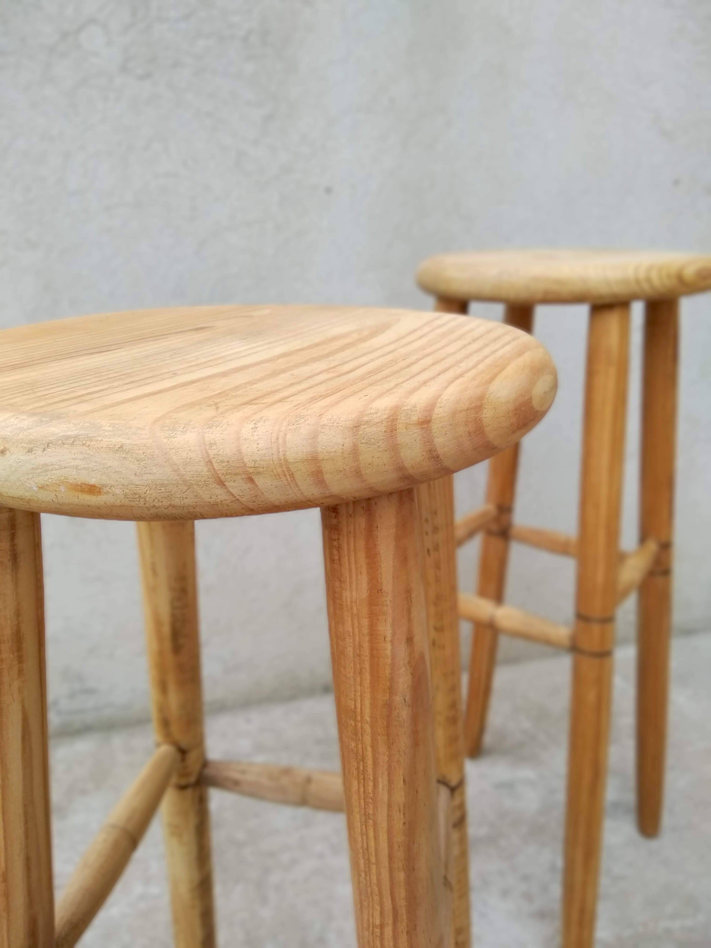 Pair of high stools in pine