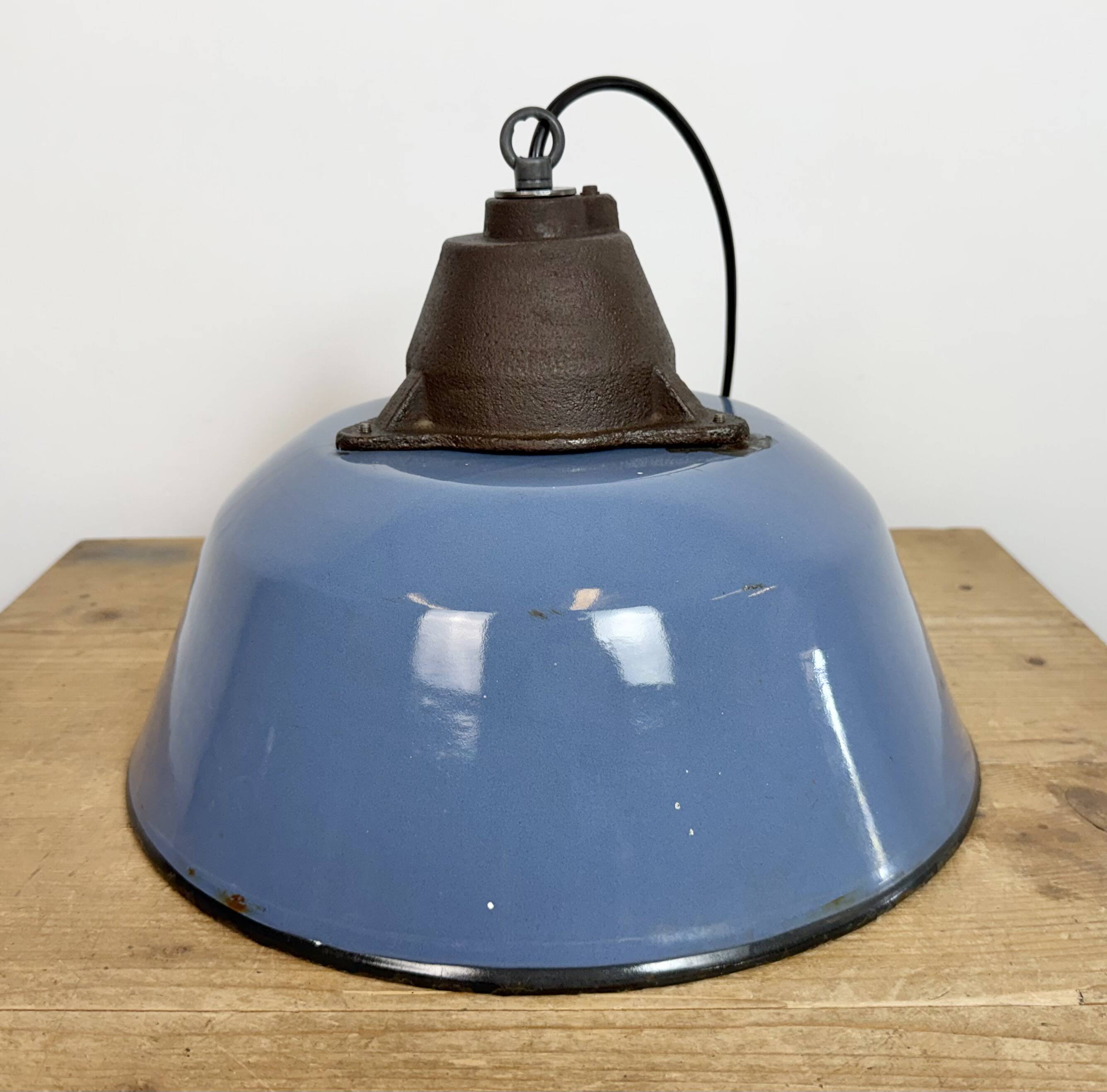 Industrial Blue Enamel and Cast Iron Pendant Lamp, 1960s