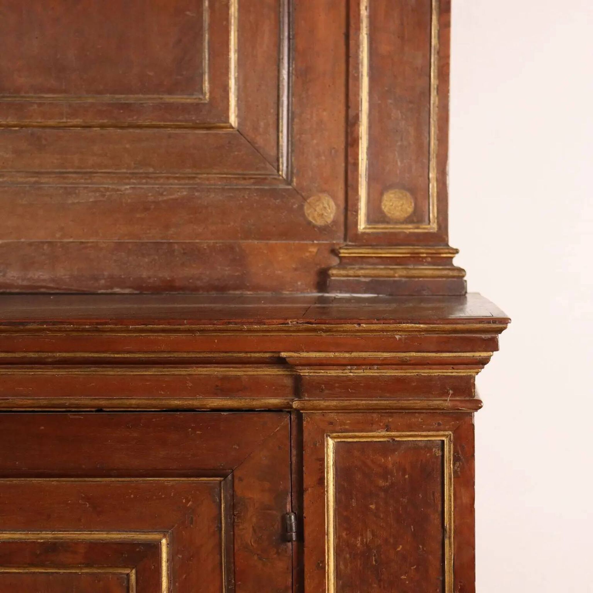 Antique walnut sideboard with shelf, Italy, 17th century