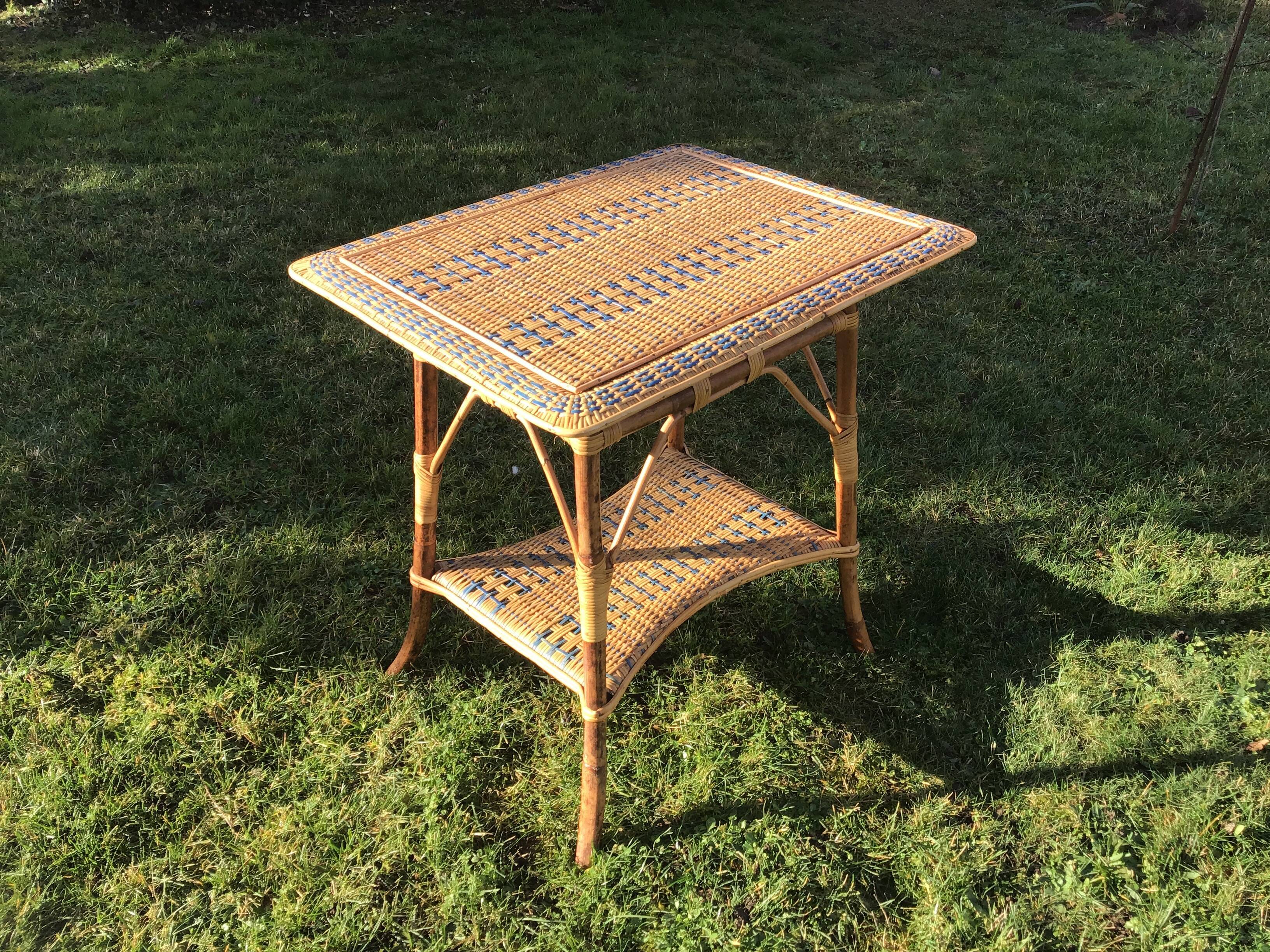 Table serves vintage two-coloured wicker rattan