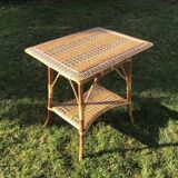 Table serves vintage two-coloured wicker rattan