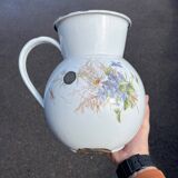 Old floral enamelled pitcher pitcher B freres cafetiere enamelee