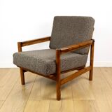 Wooden armchair designed by Z. Baczyk brown vintage chocolate brown boucle lamb