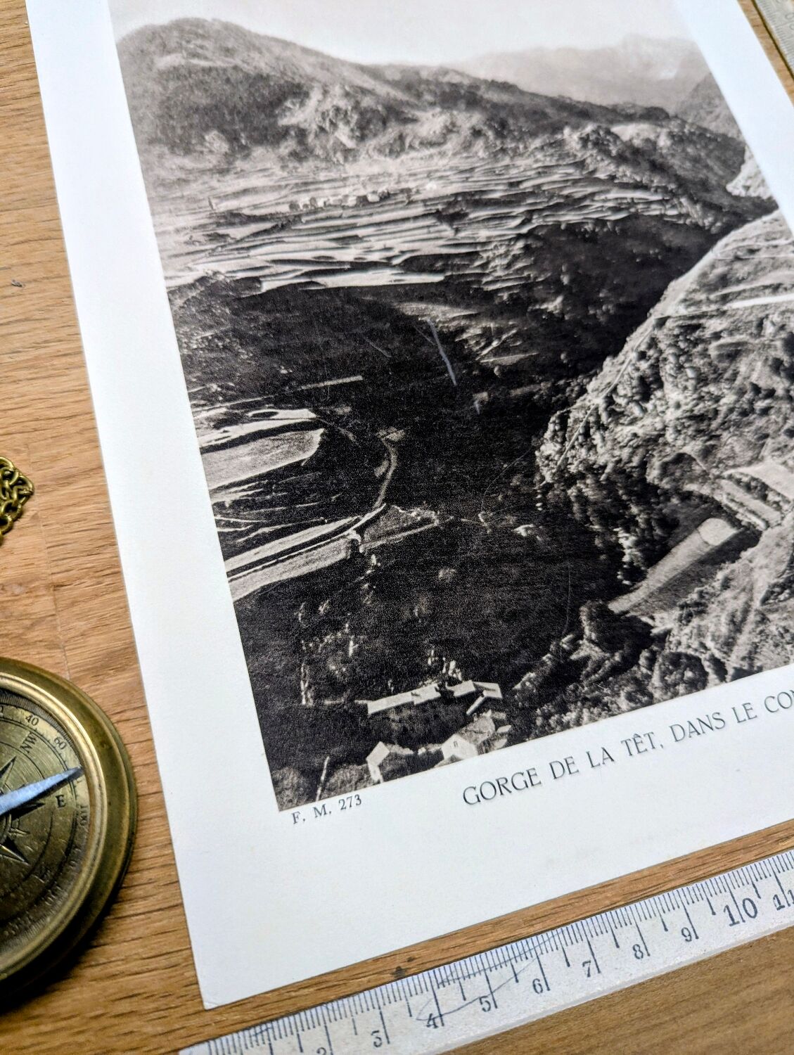 Gorge de la Têt, Pyrenees. Printed photo plate from 1937.