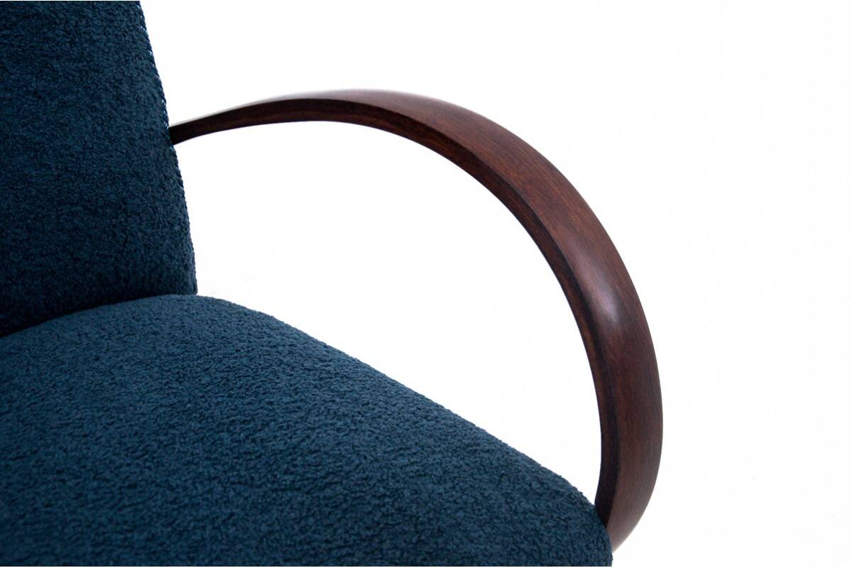 Blue boucle J. Halabala Armchair, after renovation
