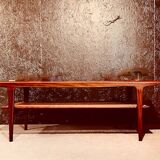 Teak Coffee table by with a rattan rack