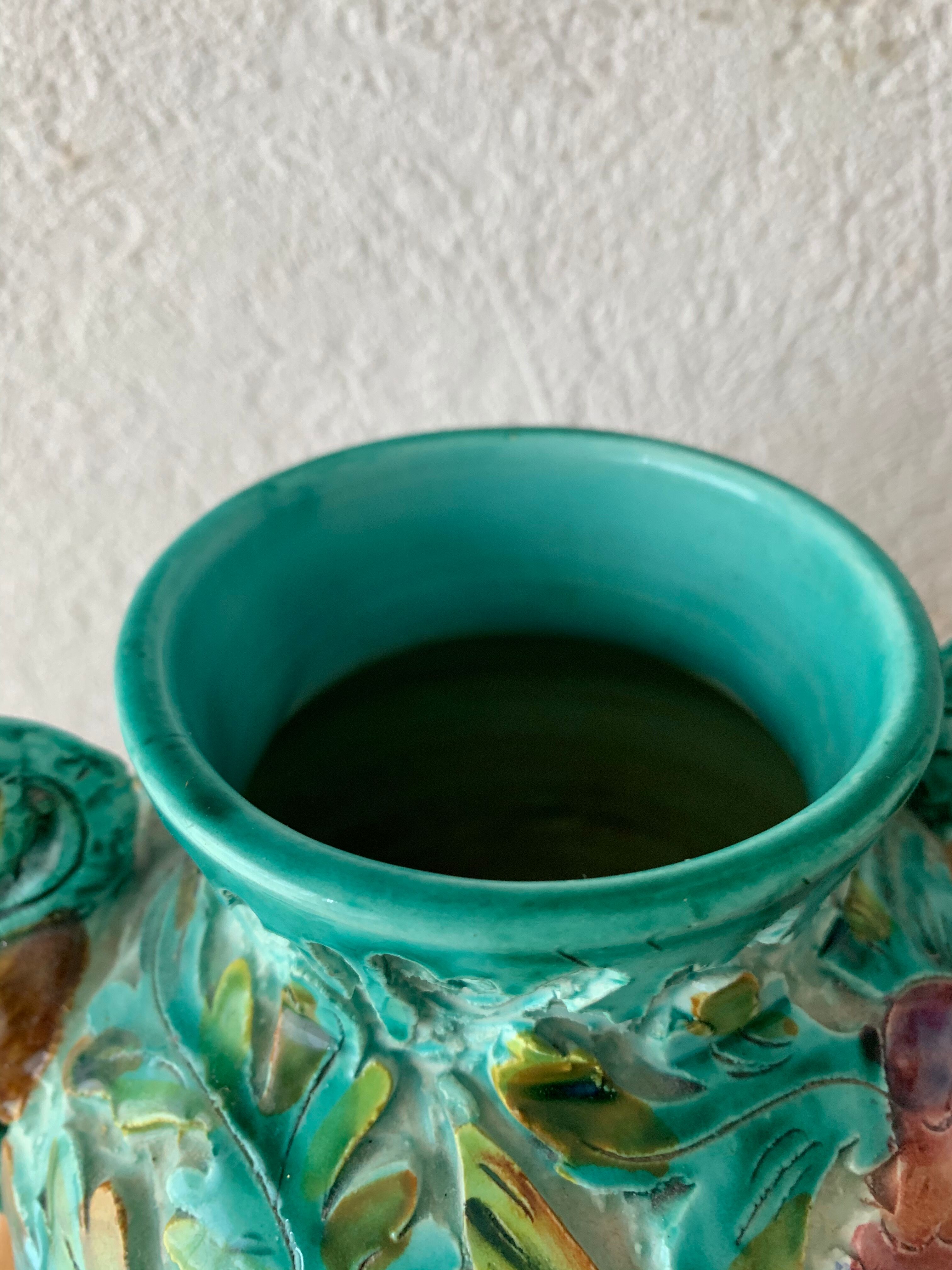 Spanish ceramic vase aquatic decoration