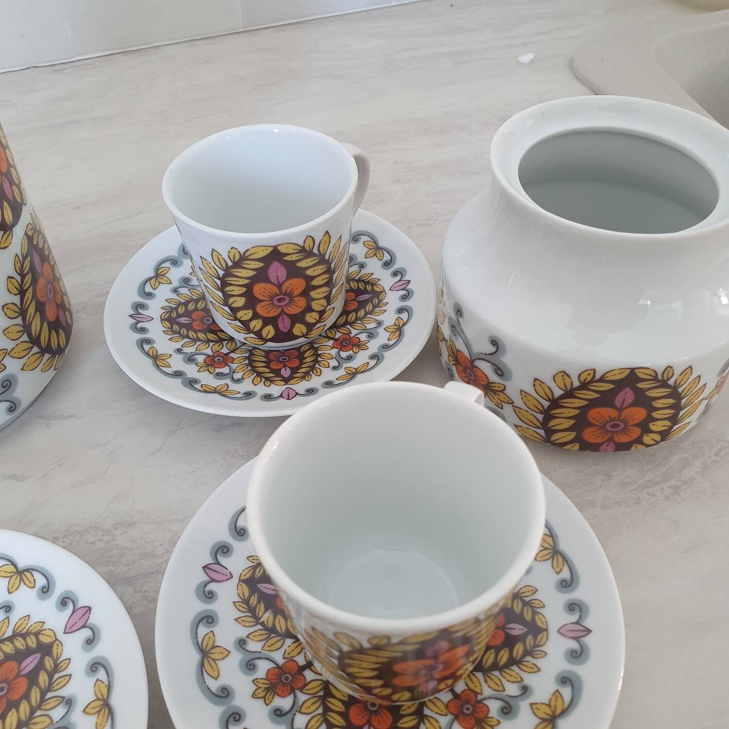 Vintage retro pattern coffee tea set