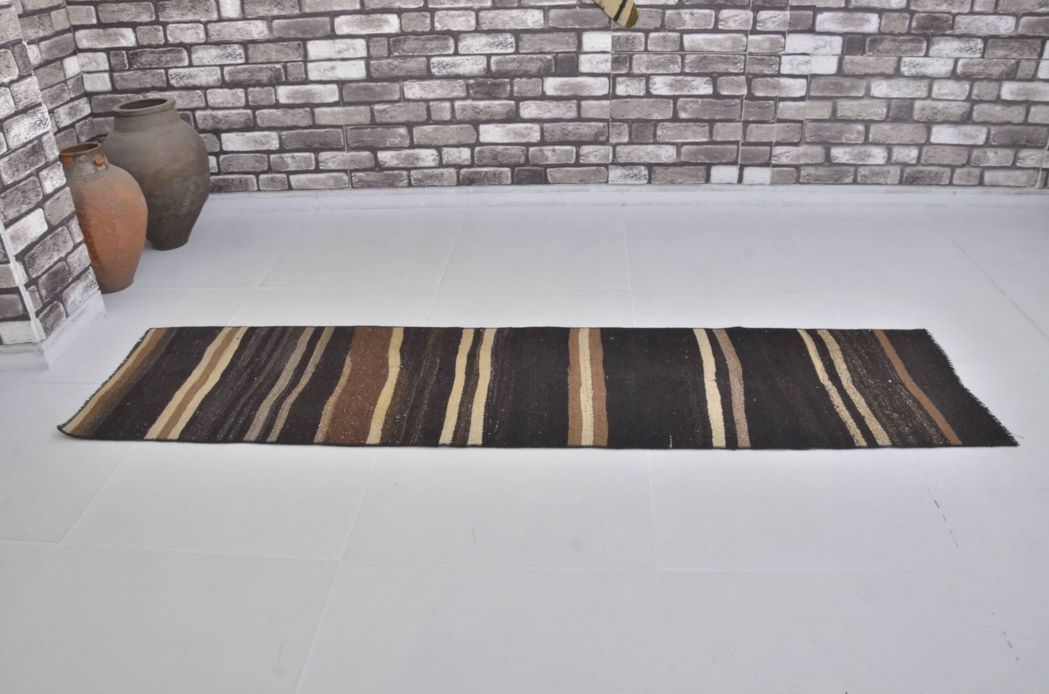 Tapis Kilim à rayures anatoliennes vintage sku3880