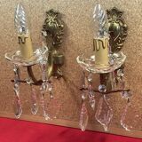 Paire d'appliques baroque en bronze doré et pampilles