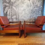 Pair of Scandinavian teak and leather armchairs