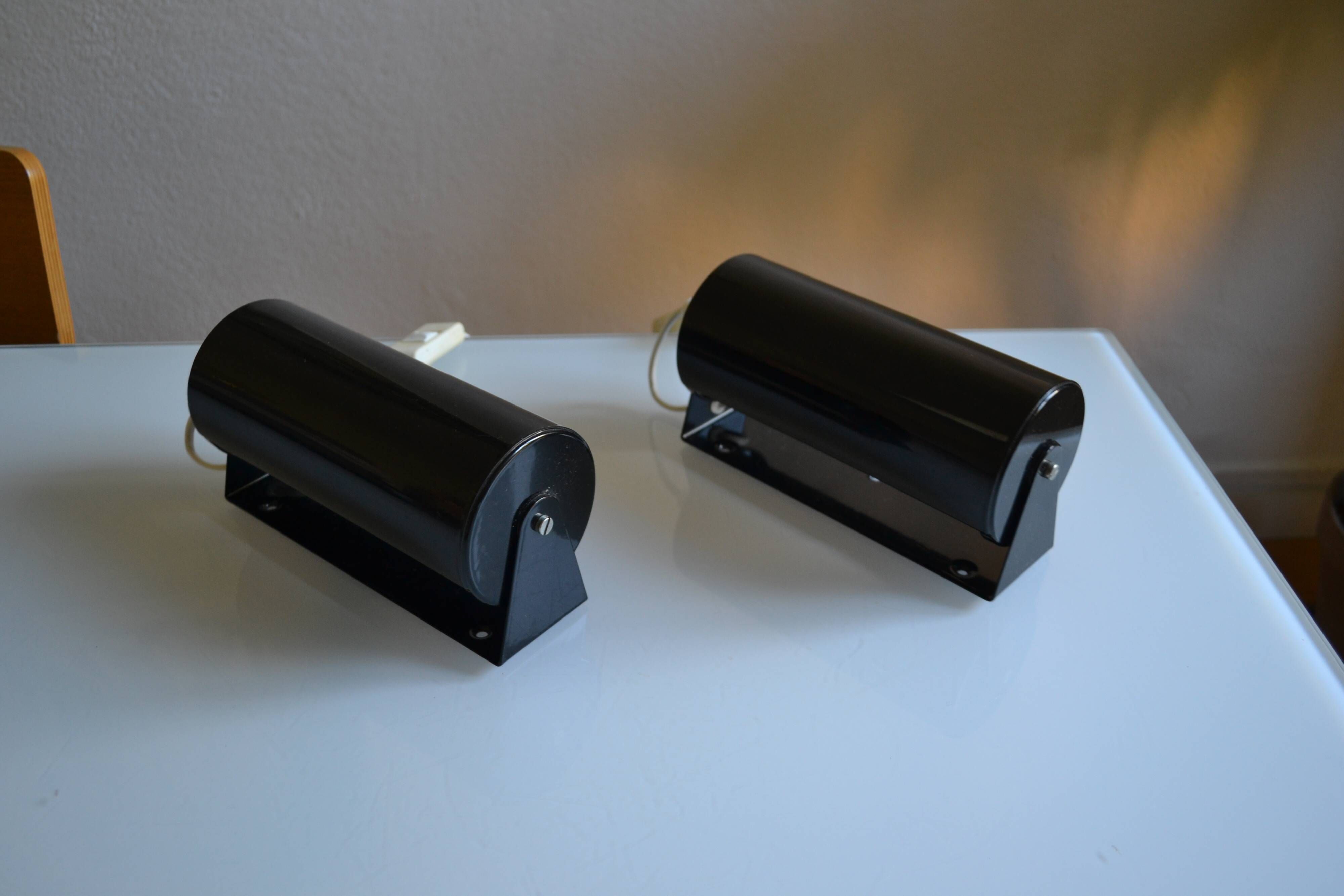 Pair of vintage Ikea 1980s Typ V 413 black wall lamps