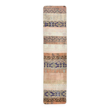 2x8 Short Blue Beige Vintage Runner Rug, 58x250Cm