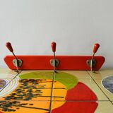 Vintage wall coat rack in red painted wood - triple hook