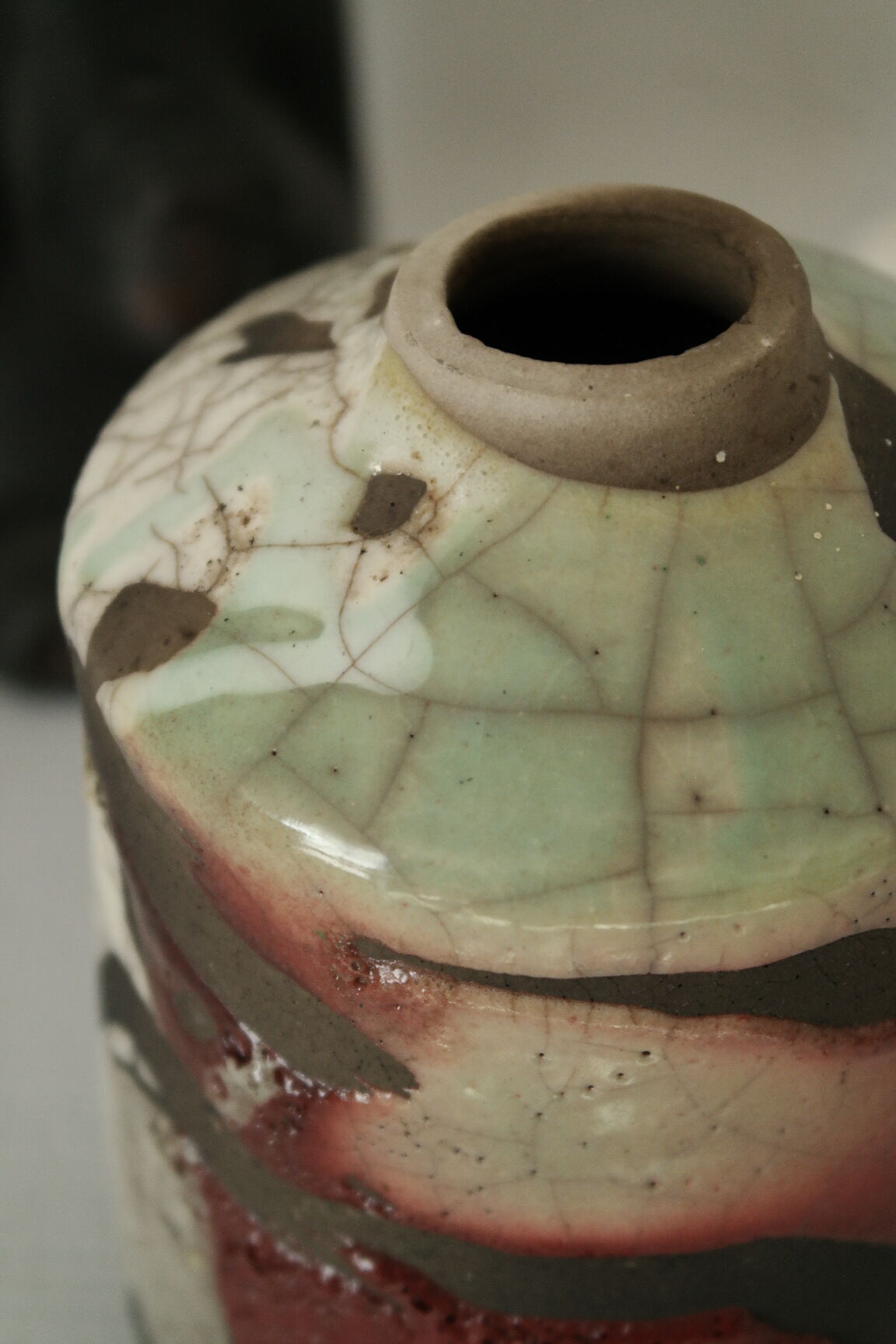 Polychrome raku vase