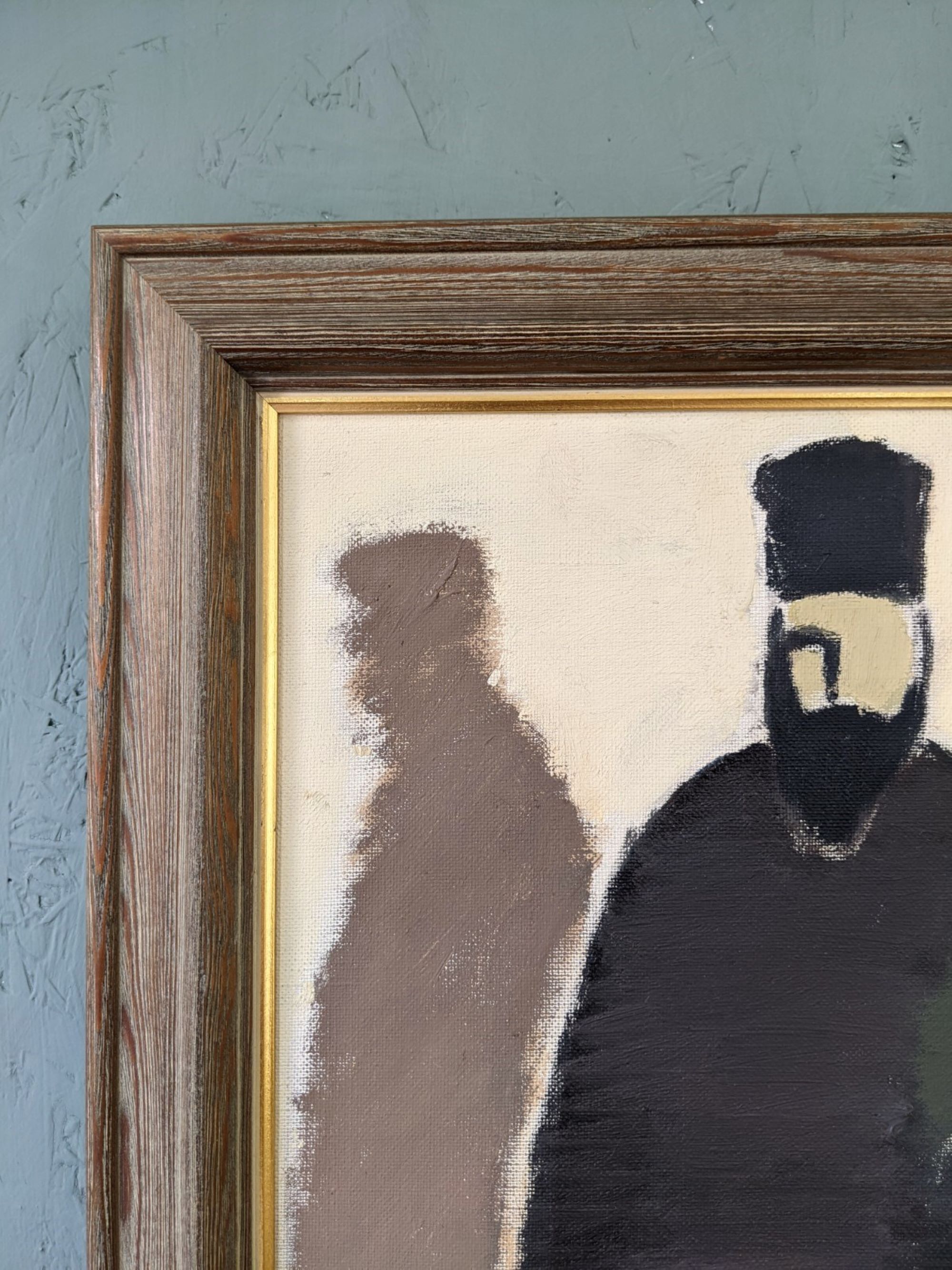 Mid-Century Modern Swedish "The Priests" Vintage Figurative Oil Painting, Framed