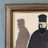 Mid-Century Modern Swedish "The Priests" Vintage Figurative Oil Painting, Framed