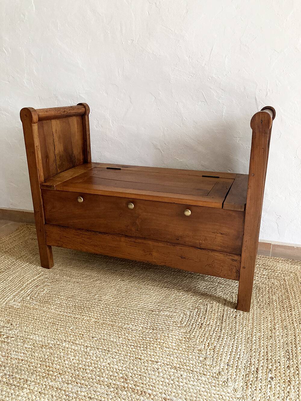 Old solid wood roller chest bench
