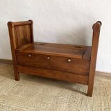 Ancien banc coffre à rouleaux en bois massif