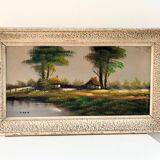 Oil on canvas Countryside Landscape - Polo (40 x 70 cm)