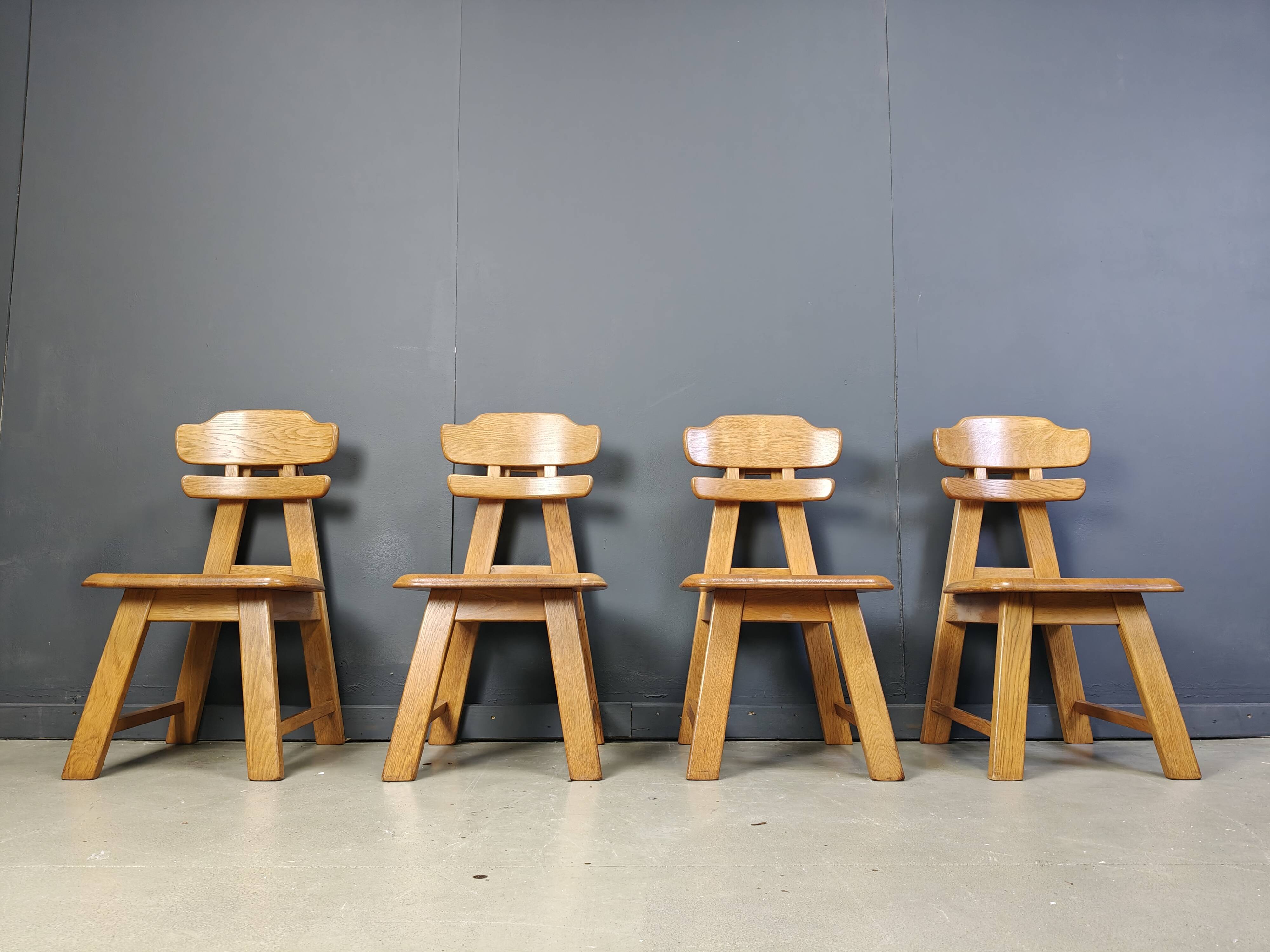 Vintage dutch brutalist oak dining chairs, 1960s