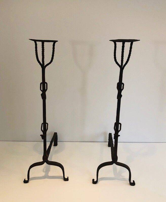 Pair of wrought iron fire tongs