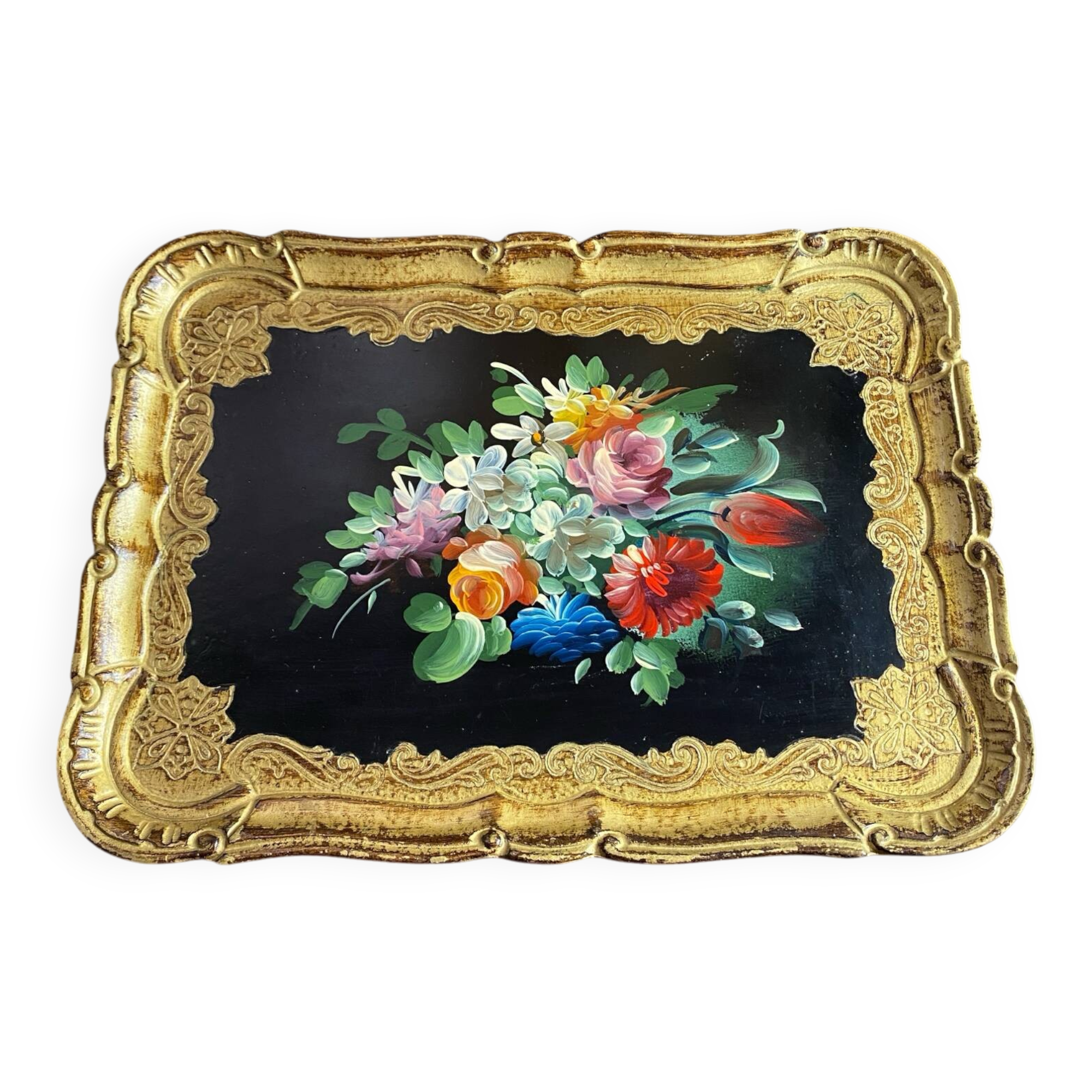 Wooden platter, hand-painted decoration