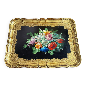 Wooden platter, hand-painted decoration