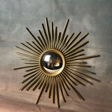 Vintage domed sun mirror in golden metal  46,5x46,5cm