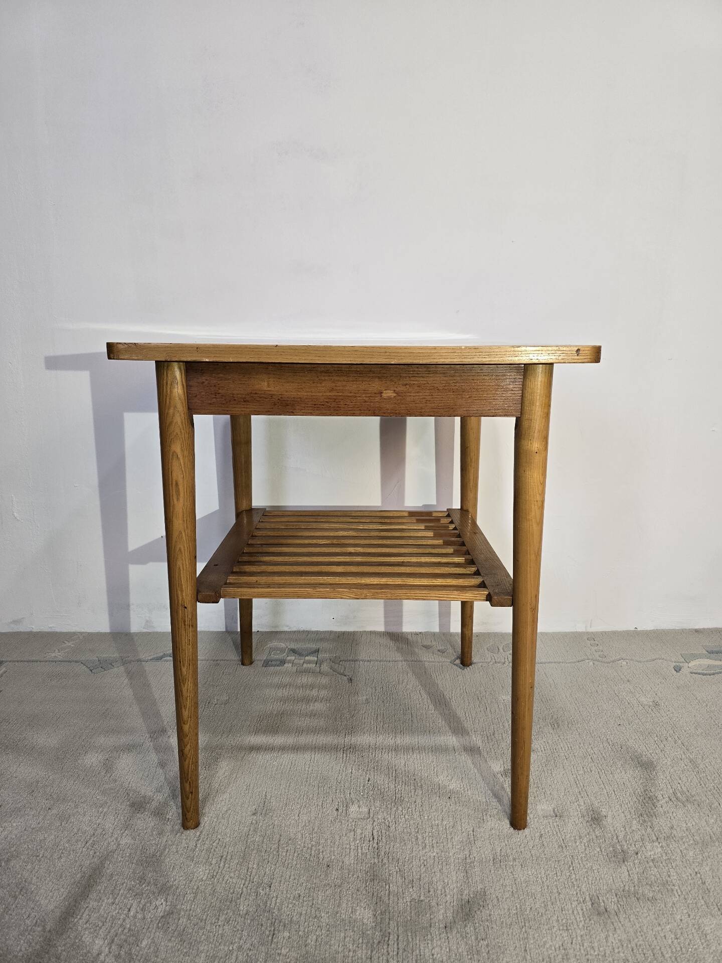 70s Hardwood Coffee Table with Slatted Shelf