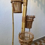 50s rattan plant stand floor lamp