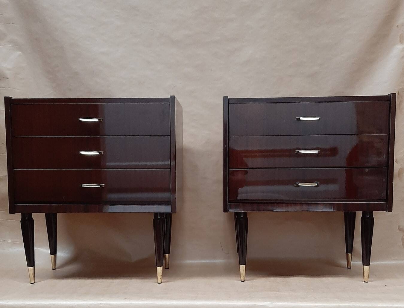 Pairs of old bedside tables from the 1960s and 70s.