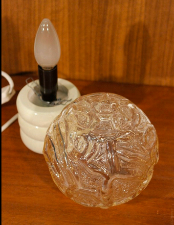 Table lamp, lacquered wood, textured molded glass 1960