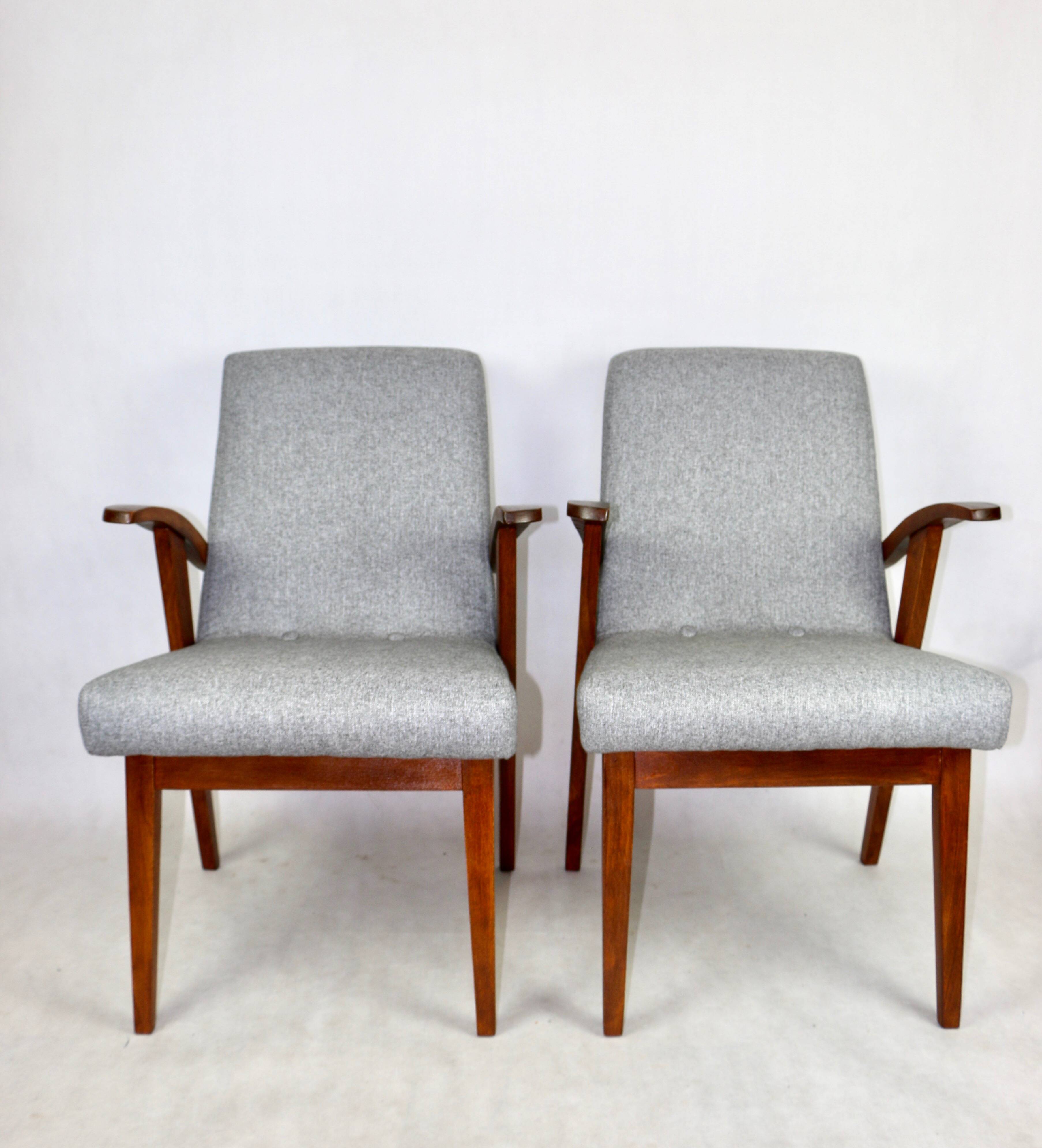 Set of  vintage armchairs chairs 300-123, design by M. Puchała - grey herringbone
