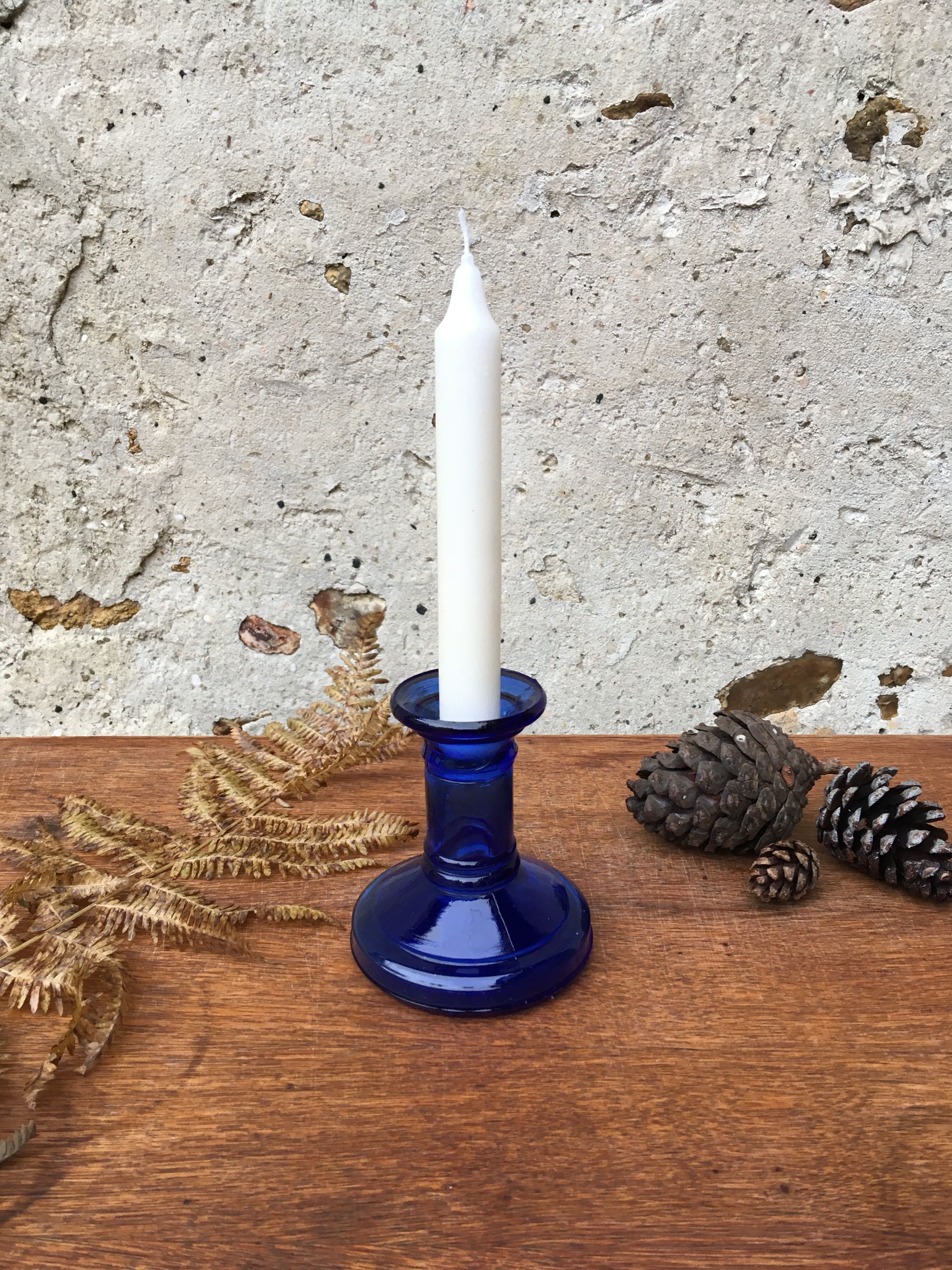 Blue glass candlestick