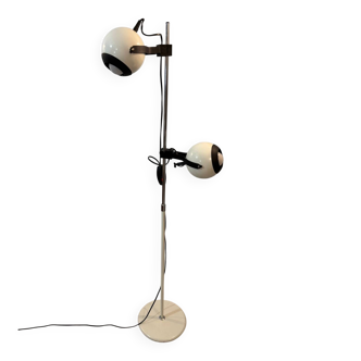 Vintage 1970s chrome and lacquered two-lamp eyeball floor lamp.