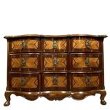 Louis XV period Arbalète chest of drawers in 18th century noble wood marquetry