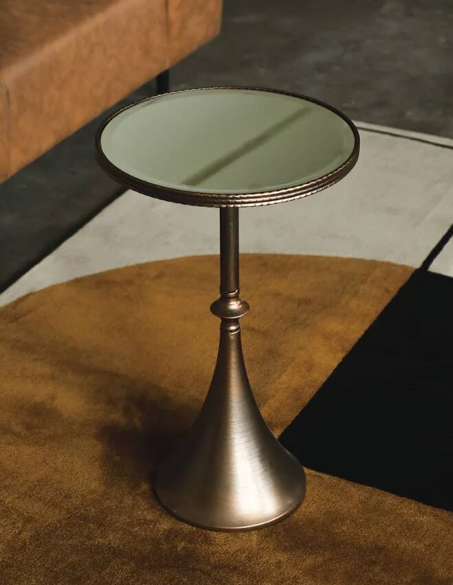 Light Luxury Round Mirror Glass Coffee Table, Retro Side Table for Living Room