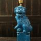 Lampe de table Foo Dog Vintage, céramique turquoise