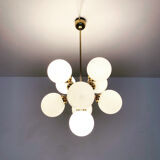 Brass and opaline glass Sputnik chandelier