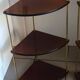 Pair of vintage corner shelves in wood and gold metal, 1960s